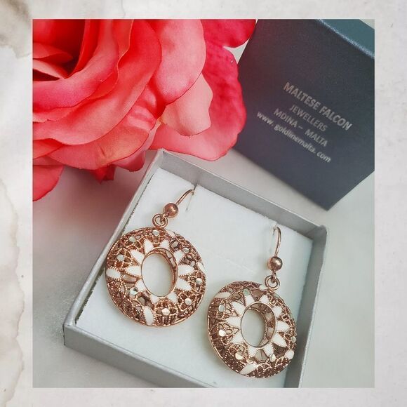 Maltese Rose Gold And Silver Filigree Floating Hoop Earrings - Picture 3 of 6